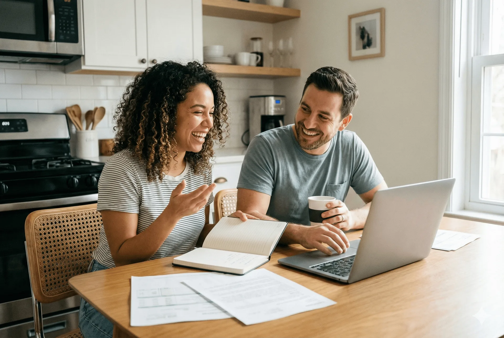 Un couple qui planifie ses finances ensemble à la maison